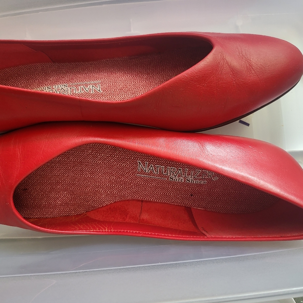 Cherry red almond toe leather flats